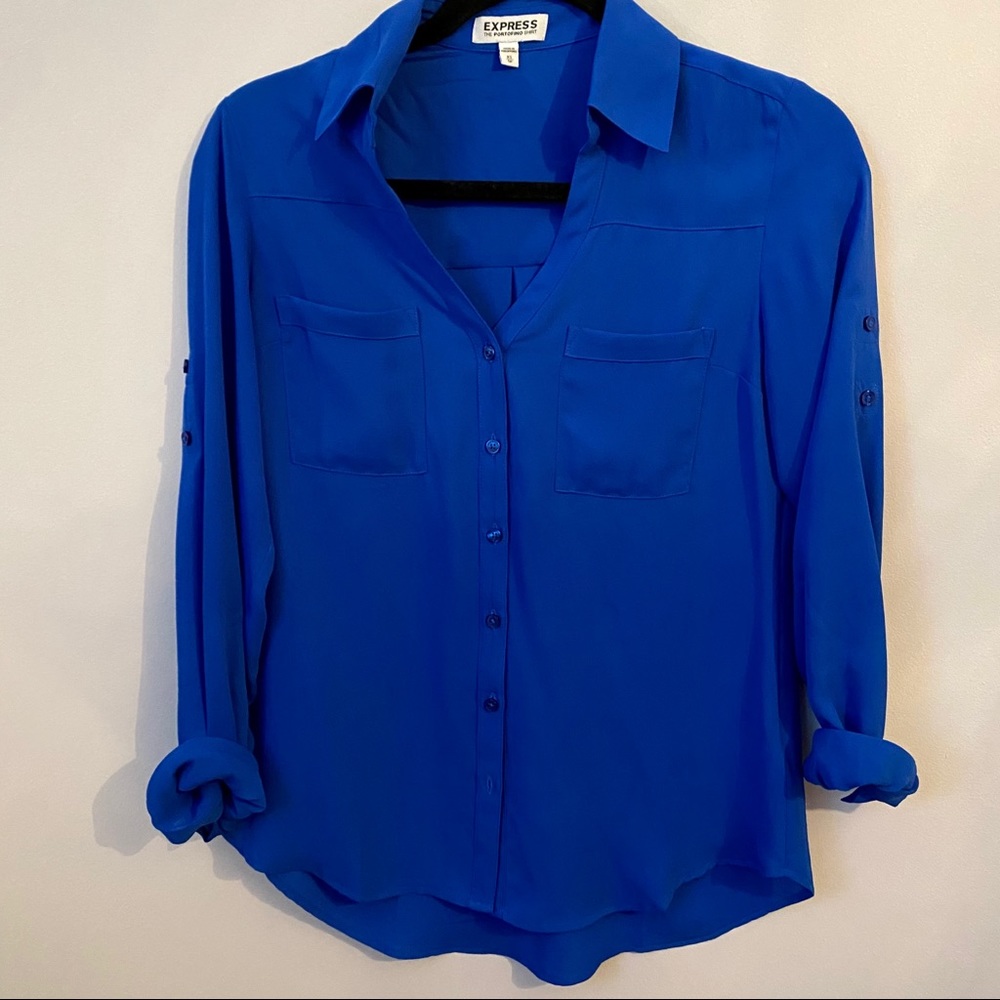 Sheer blue button up